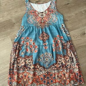 Girls' Blue Floral Print Tiered Summer Dress